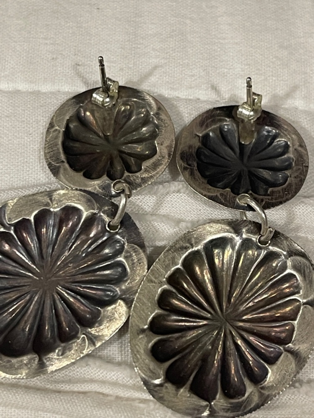 Elegant Sterling Silver Concho Dangle Earrings - Picture 5 of 5